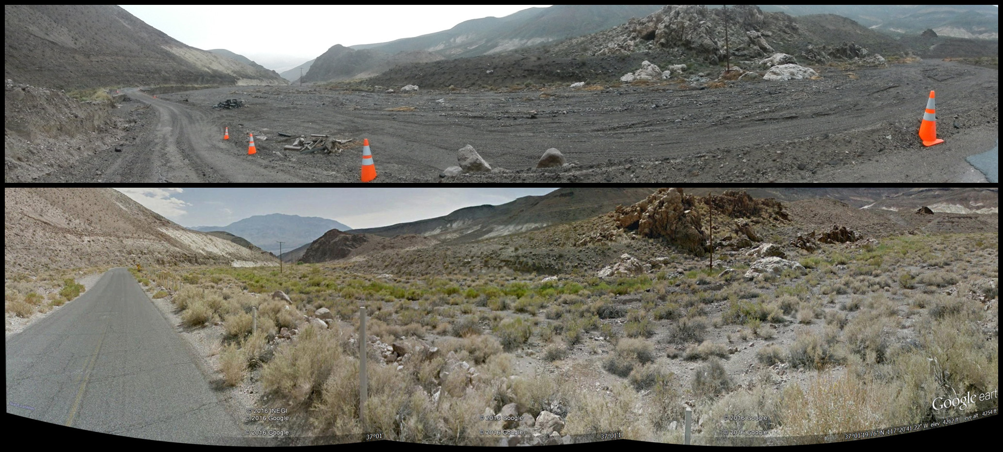 Death Valley Washout! Before and after. Death Valley Washout! Before and after.
